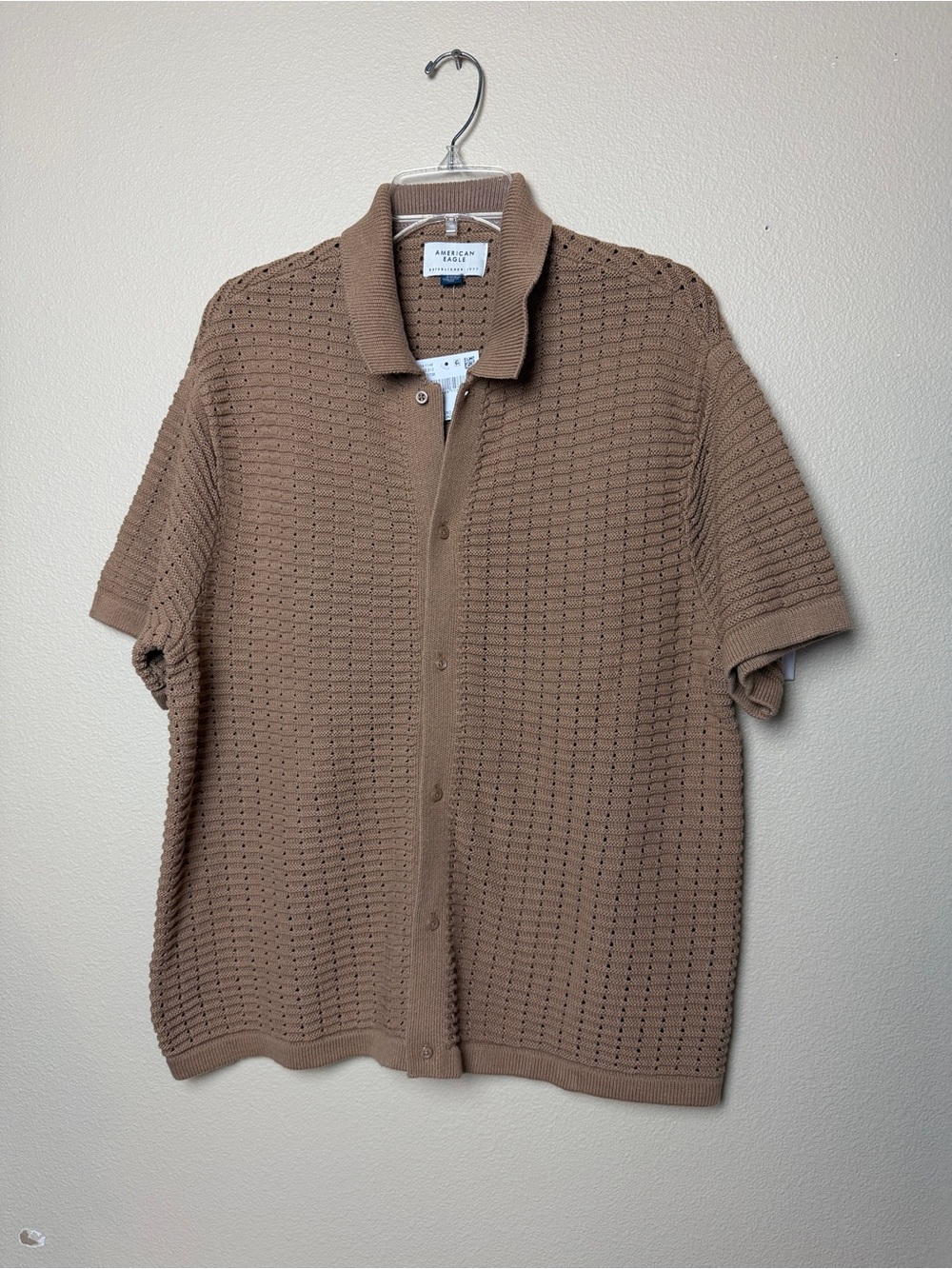 AE Weekend Textured Button-Up Sweater Polo Shirt - Size M